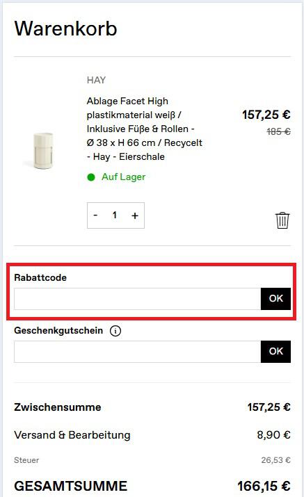 Eingabefeld für den Made in Design Gutschein