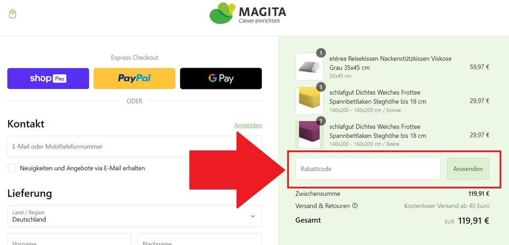 Magita Gutschein im Warenkorb einlösen