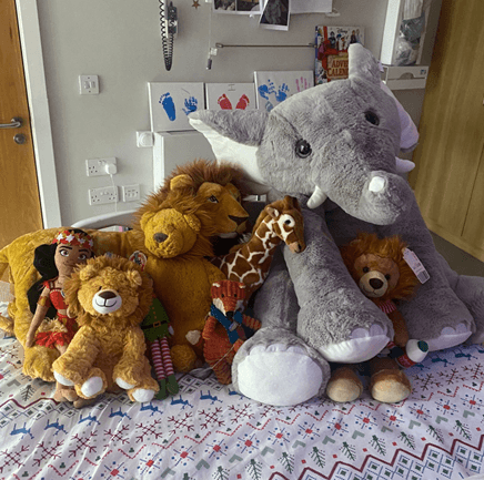 toys on hospital bed