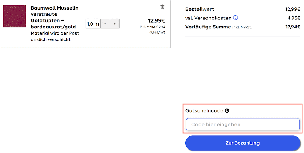 Eingabefeld für den makerist Gutschein im Warenkorb