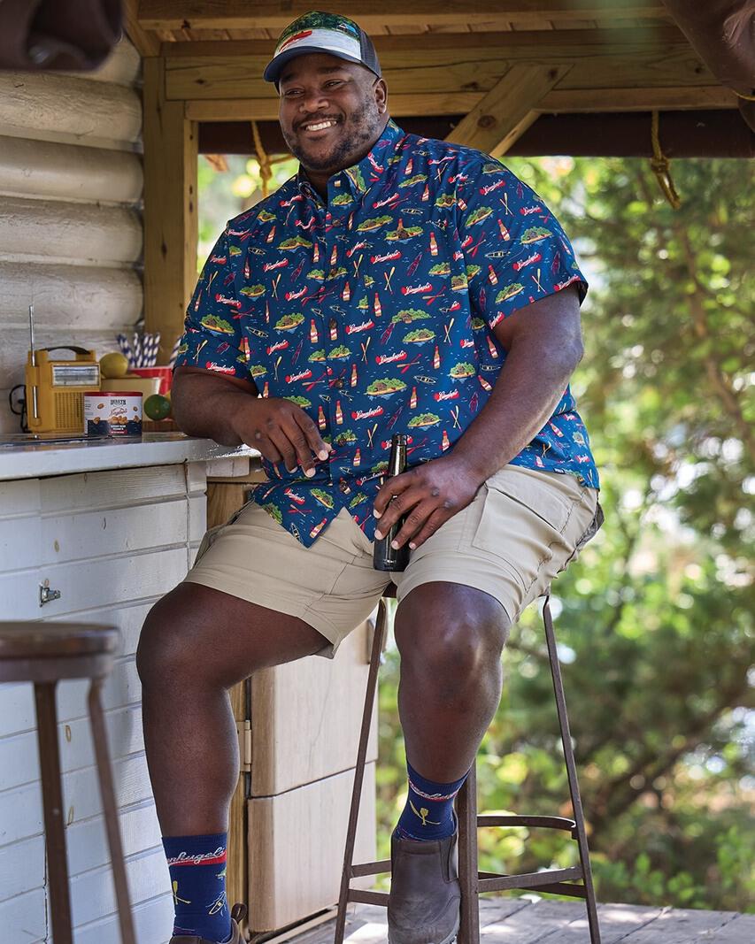 man wearing duluth trading company button up shirt