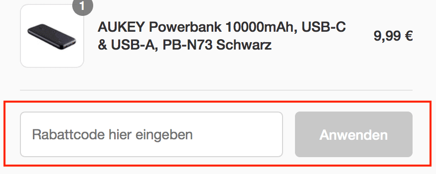 Eingabefeld für den Manzude-Rabattcode im Warenkorb