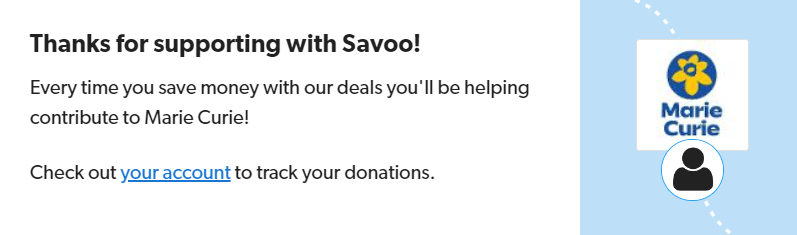 Signing up to support Marie Curie with Savoo