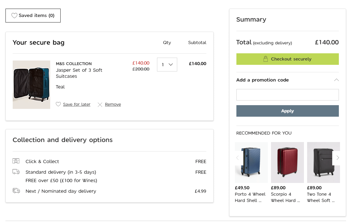 marks & spencer discount code redemption during checkout