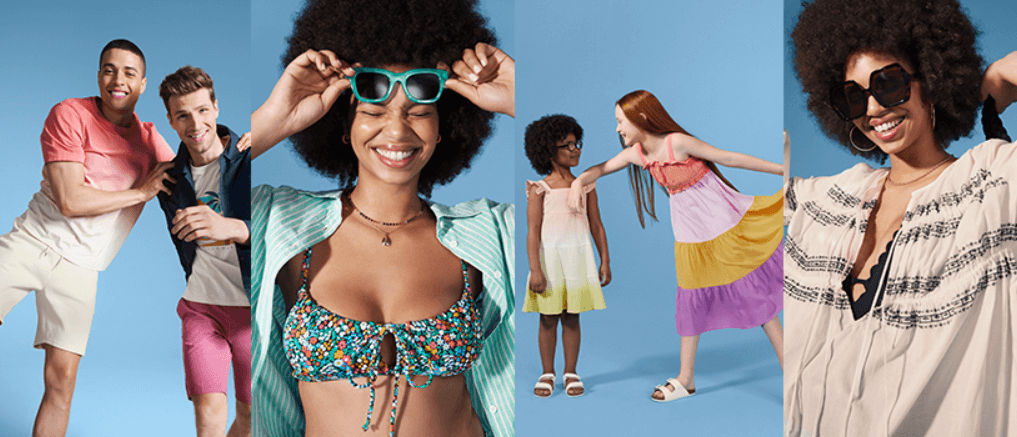 Marks & Spencer offers page banner. Image shows 4 pictures featuring beach fashion for men, women and children