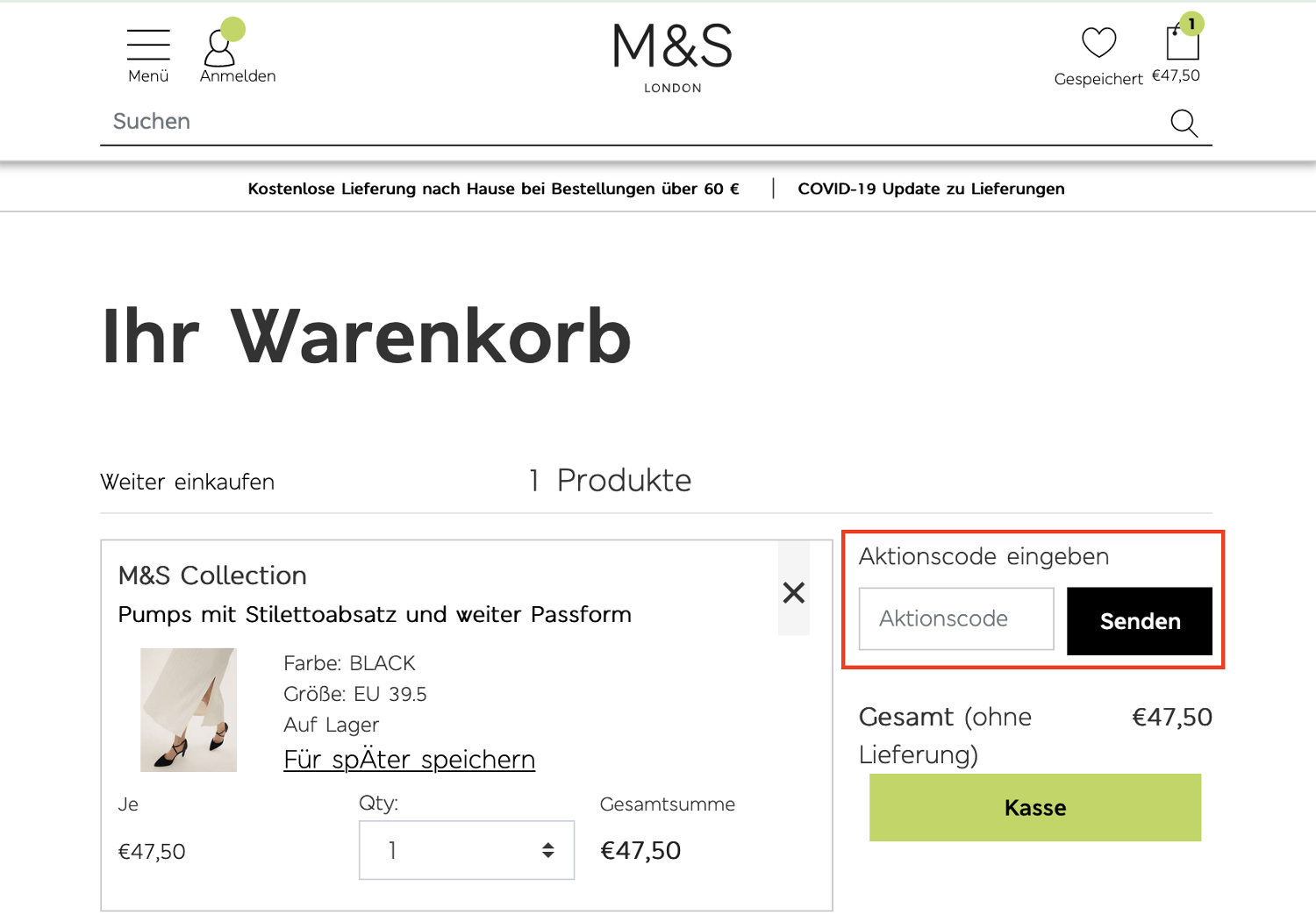Marks & Spencer-Gutscheine löst du einfach im Warenkorb ein.
