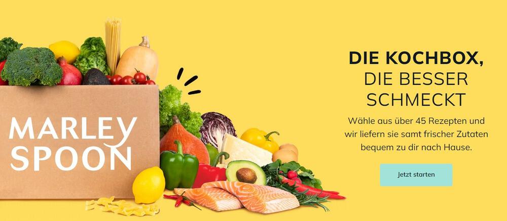 Banner für Marley Spoon Kochbox mit einer Auswahl an 45 verschiedenen Rezepten