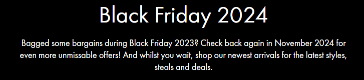 Matalan Black Friday discounts banner. Image shows the text Black Friday 2024 and information about last year's event