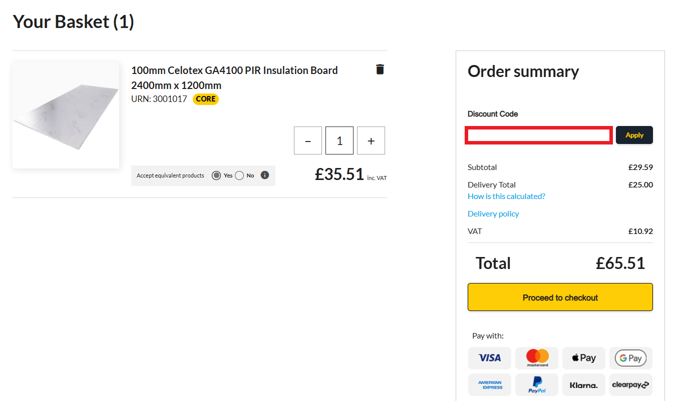 Materials Market discount code box in shopping cart