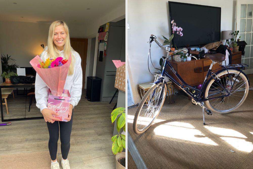 Matt Pique flowers and bike gift for partner
