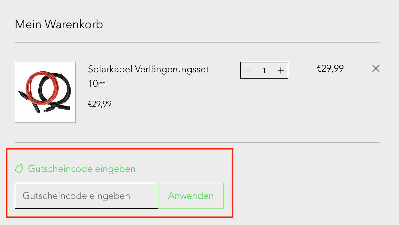 Eingabefeld für den Maxxisun Gutschein im Warenkorb