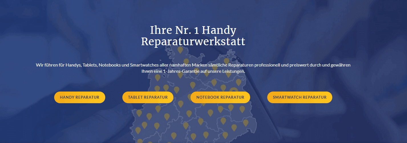 Banner für die McRepair Gutscheinseite mit Aufschrift „Ihre Nr. 1 Handy Reparaturwerkstatt“