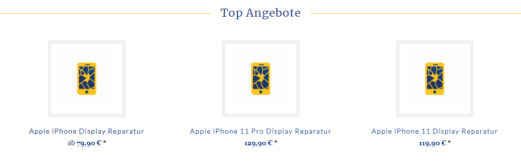 Screenshot der McRepair Top Angebote für eine Display Reparatur am iPhone