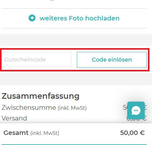 Eingabefeld für Meinfoto Gutscheine im Warenkorb