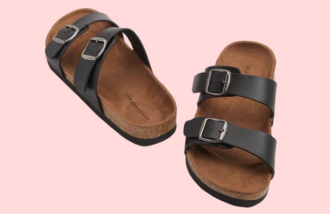 Double-Strap Cork Slide Sandal