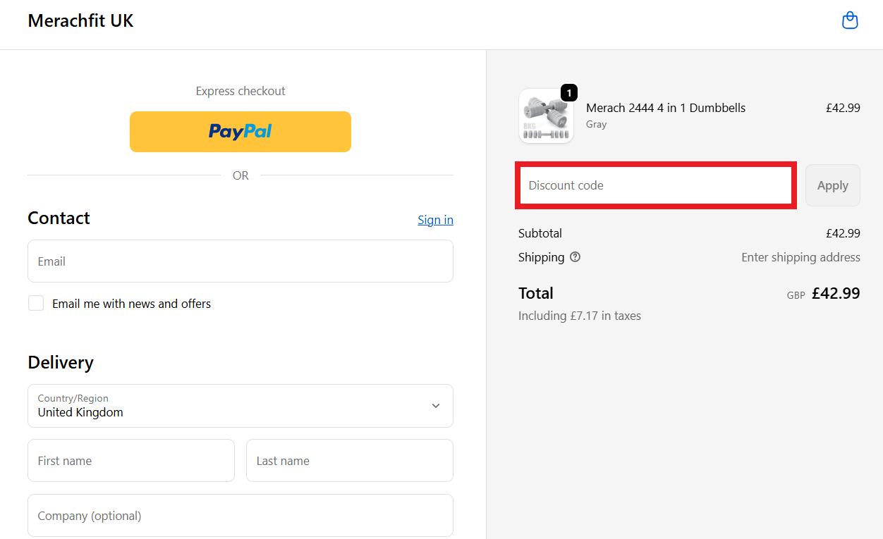 Merach discount code redemption box image