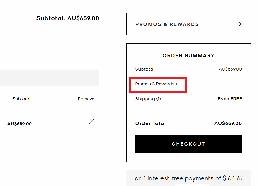 Michael Kors coupon code box on shopping cart