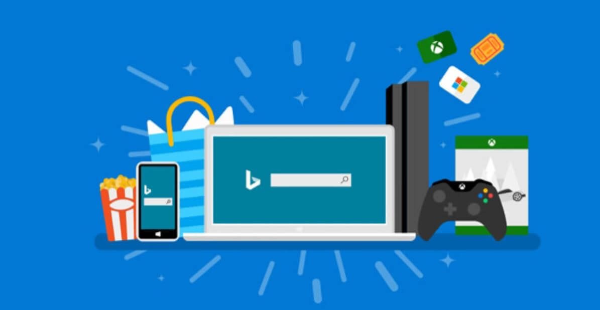 Banner für Sparmöglichkeiten im Microsoft-Treueprogramm Microsoft Rewards: Treuepunkte-Rabatt durch Bing-Suche und Xbox-Spiele