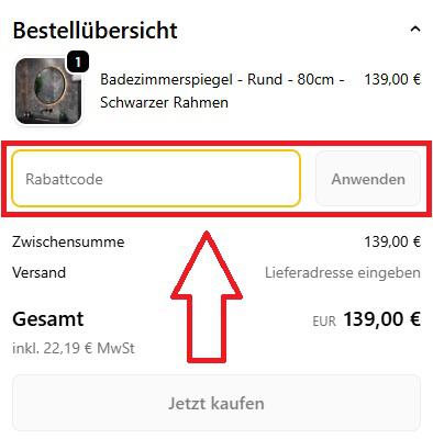Screenshot vom Eingabefeld mit Hinweis darauf, wo du den Mirlux Gutschein einlösen kannst