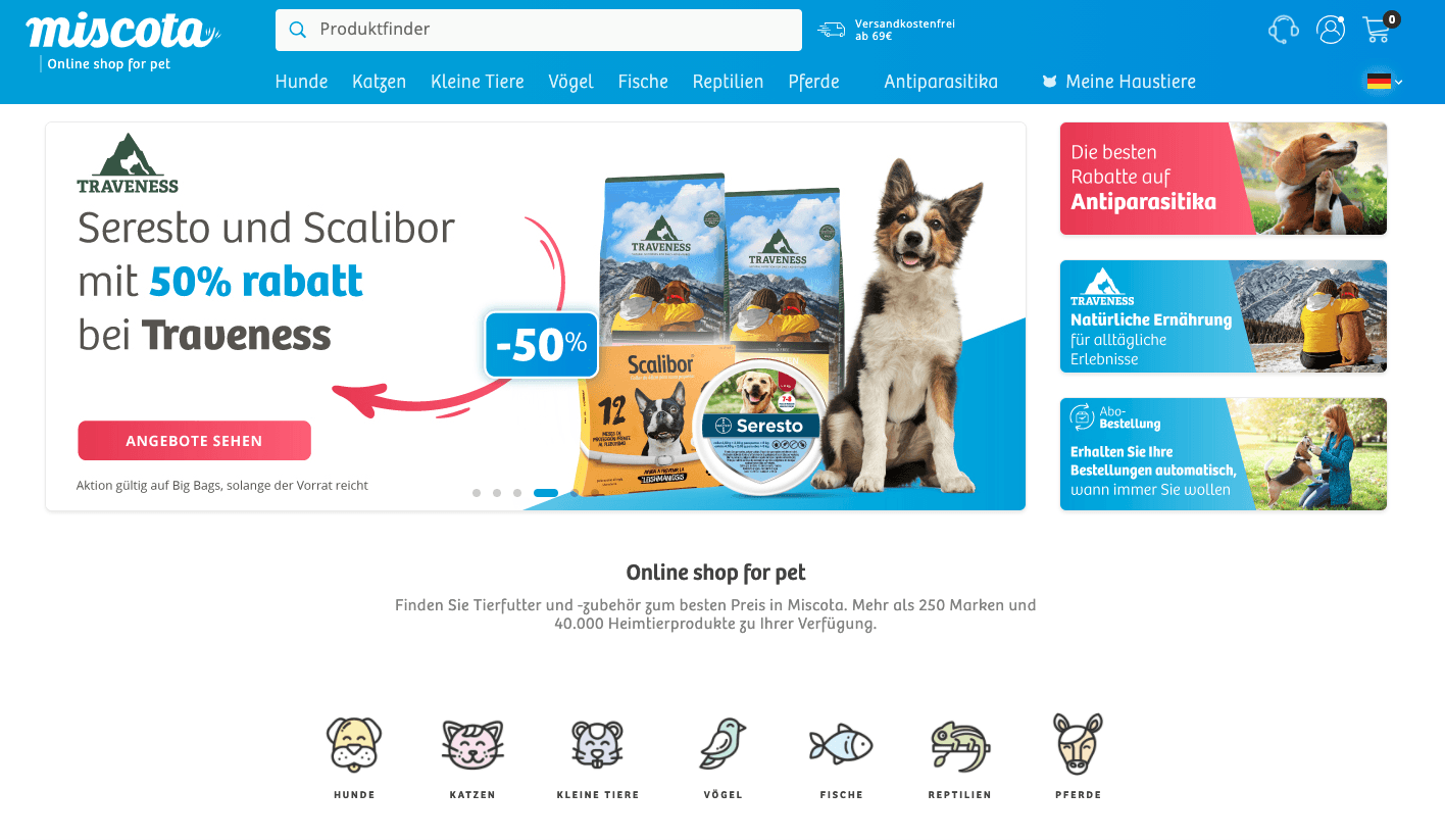 Im Online-Shop für Tierbedarf von Miscota gibt es viele Möglichkeiten, zu sparen.