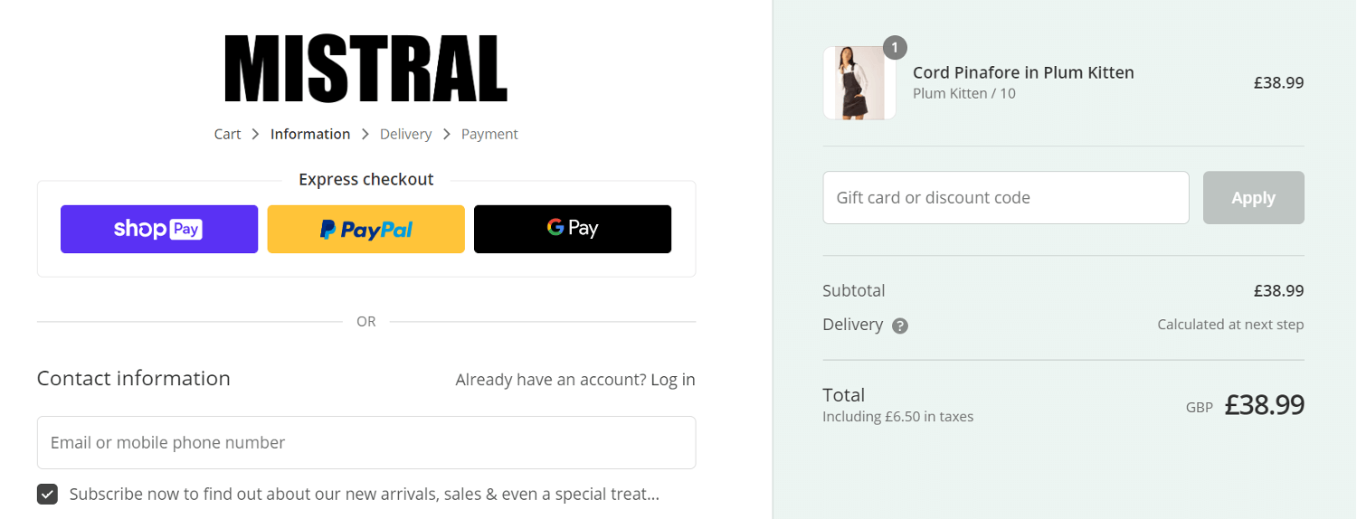 Mistral discount code box - checkout