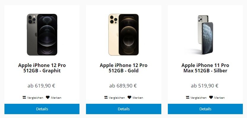 Auswahl aus 3 iPhones im Mobilshop3000-Sale