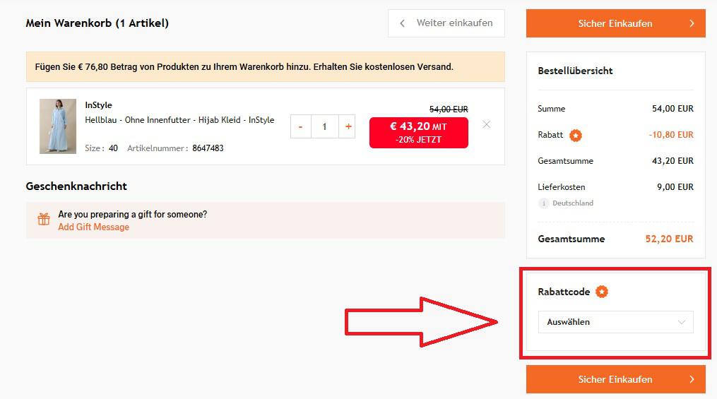 Eingabefeld für Modanisa Gutscheine im Online-Shop