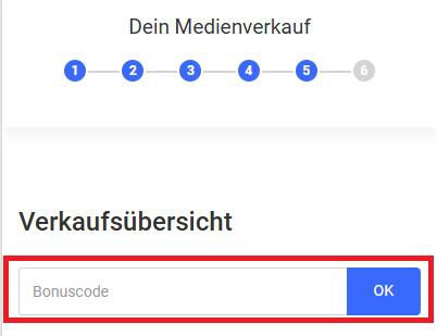 Ansicht des Verkaufsprozess, wo die Option zum Momox-Gutschein-Einlösen ist