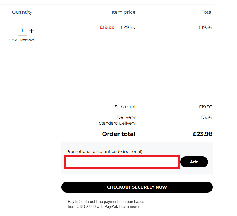 Monterrain discount code box - basket page