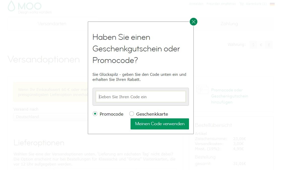 Screenshot Gutscheinfeld beim Bezahlvorgang