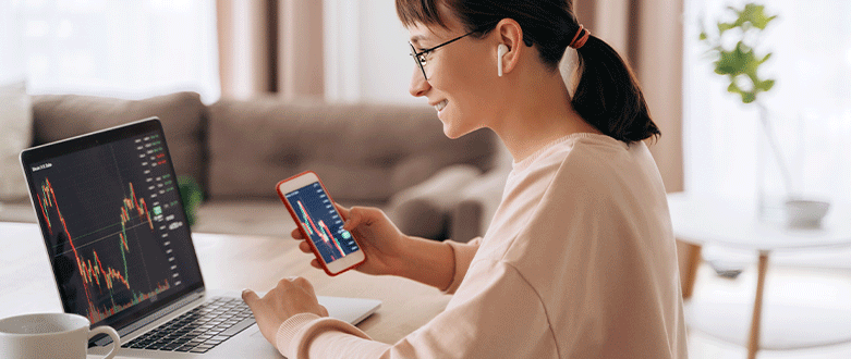 Woman using investing tools