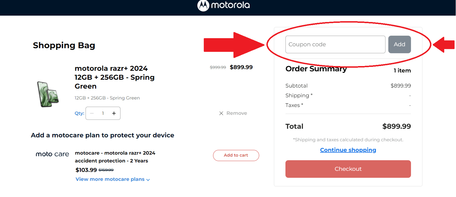 Motorola coupon code box