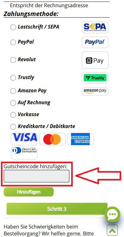 Screenshot vom Eingabefeld mit Hinweis darauf, wo du den MotorradreifenDirekt Gutschein einlösen kannst