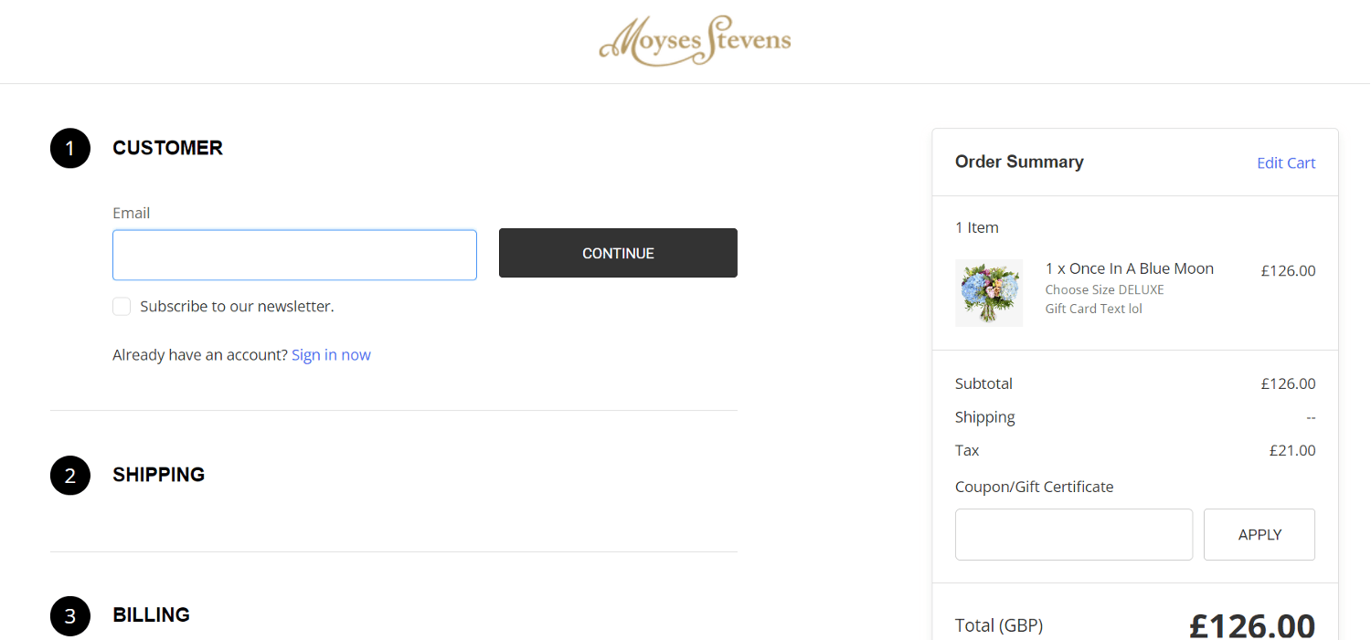 Moyses Stevens discount code redemption box