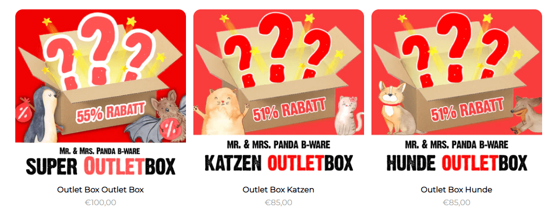 Bis zu 55 % Rabatt mit den Mr. & Mrs. Panda Outletboxen
