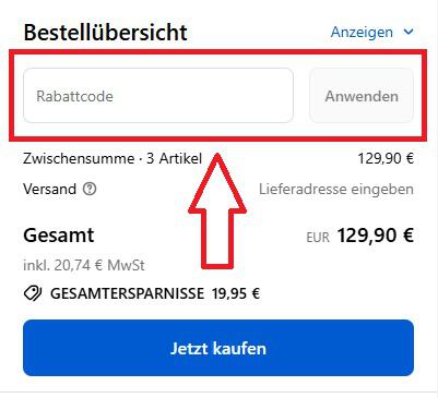 Screenshot von der Bestellübersicht, um einen MUCA Gutschein einzugeben