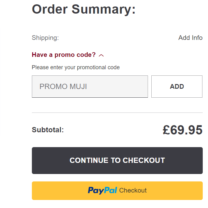 MUJI discount code redemption area on website