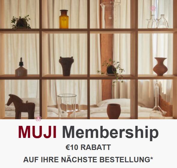 Banner für Muji Gutschein in Höhe von 10 Euro für die Newsletter-Anmeldung