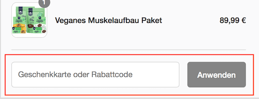 Eingabefeld für den Multipower-Rabattcode im Warenkorb des Online-Shops
