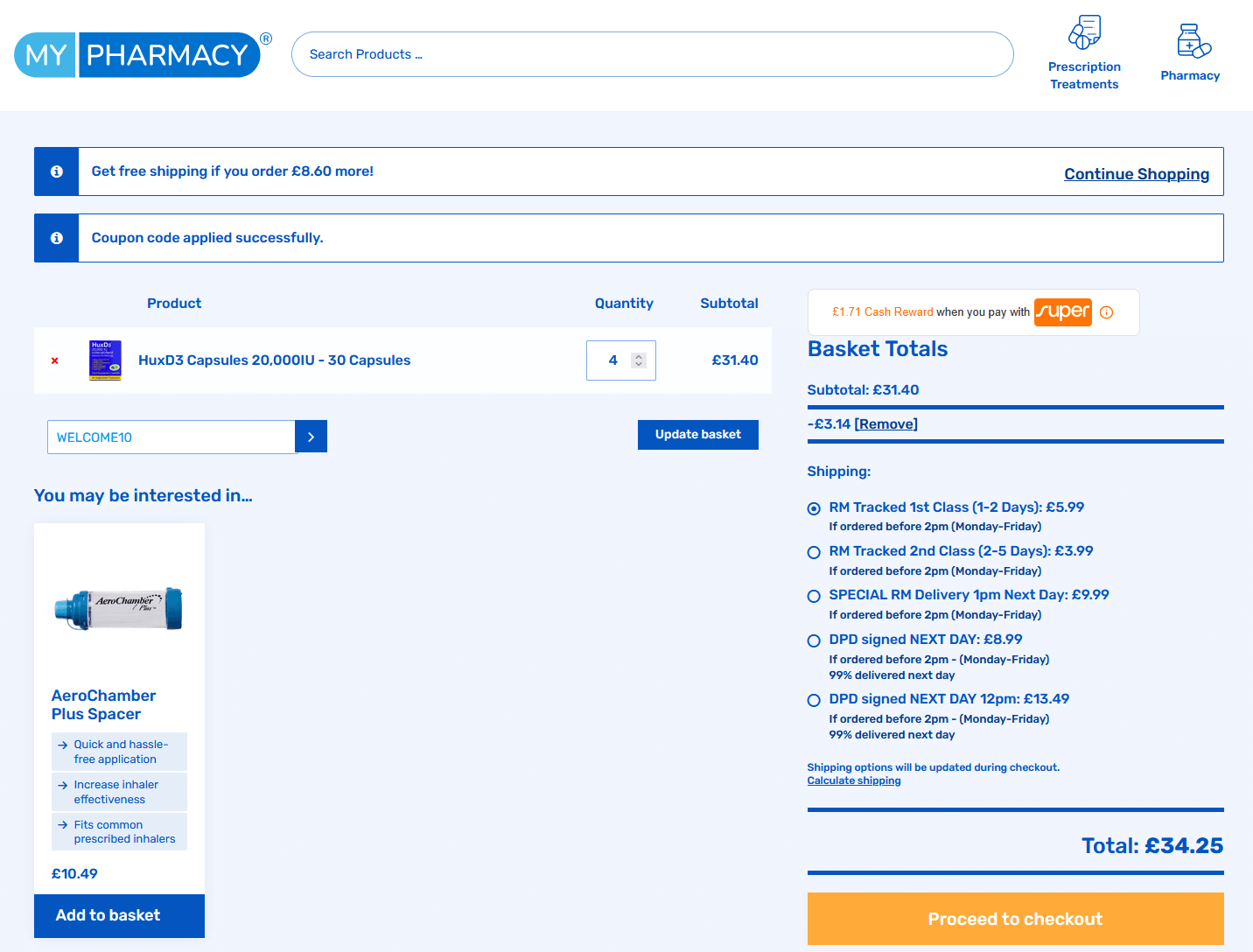 MyPharmacy discount code application box at the online order window