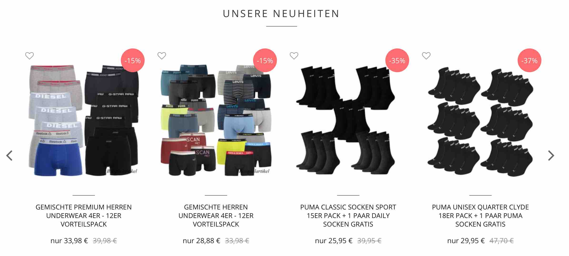 Screenshot der verfügbaren Vorteilspack bei MyBodywear