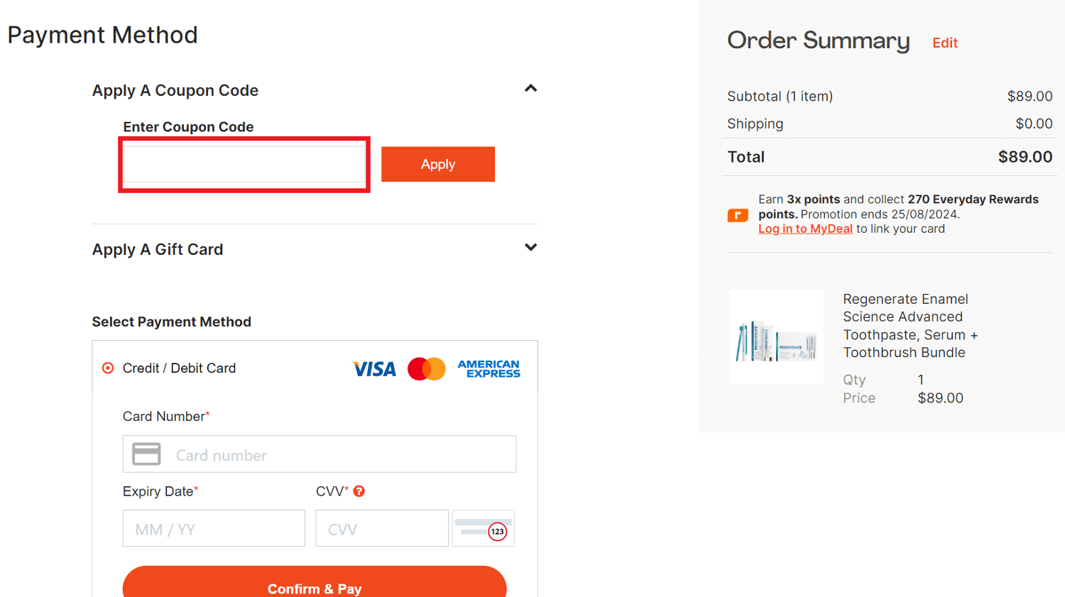 MyDeal discount code box in shopping basket image