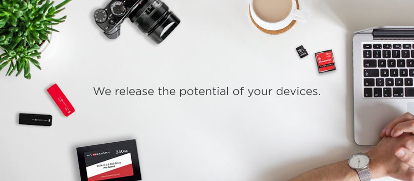 MyMemory banner - camera, laptop and memory storage