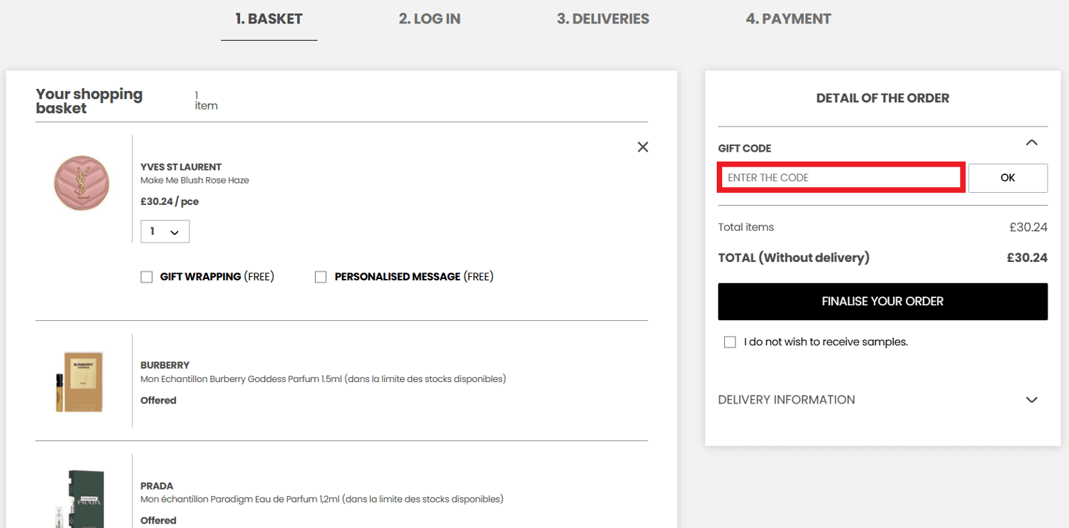 MyOrigines discount code box in shopping cart box