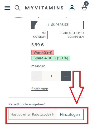 MyVitamins Rabattcode im Warenkorb einlösen