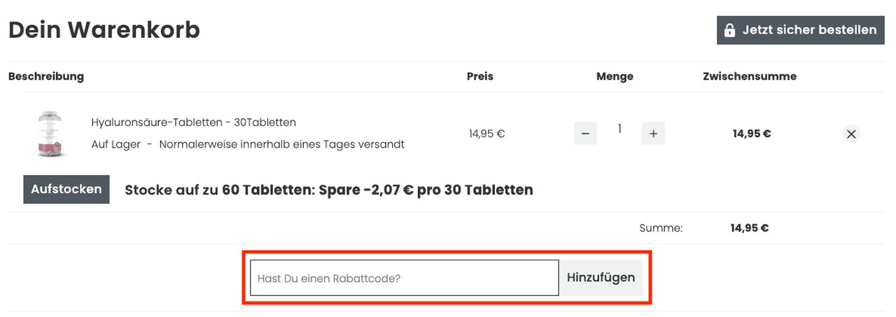 MyVitamins Rabattcode im Warenkorb einlösen