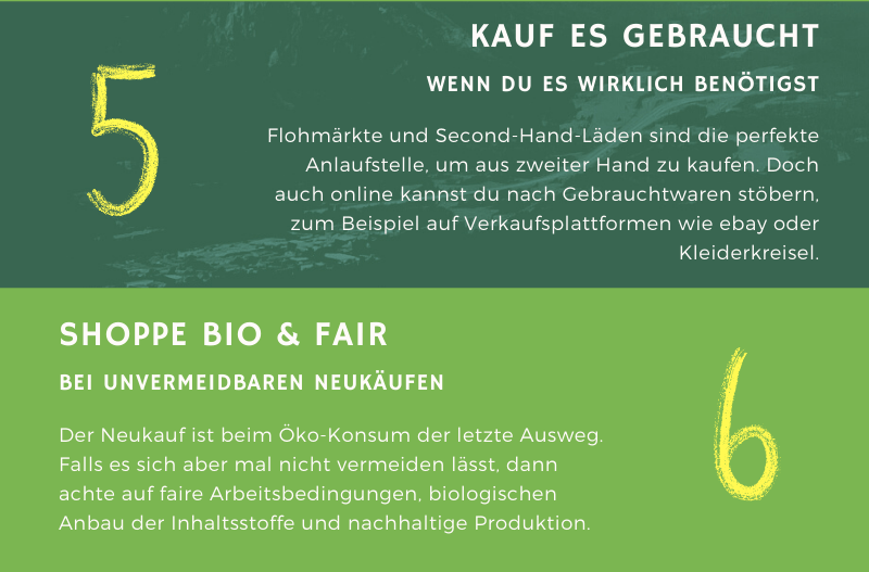 Titelbild einer Infografik der Savoo Redaktion zum nachhaltigen Einkaufen Infografik der Savoo Redaktion mit Infos zum nachhaltigen Konsum durch den Kauf von gebrauchter Second Hand Ware und dem Shoppen von bio und fair produzierten Produkten