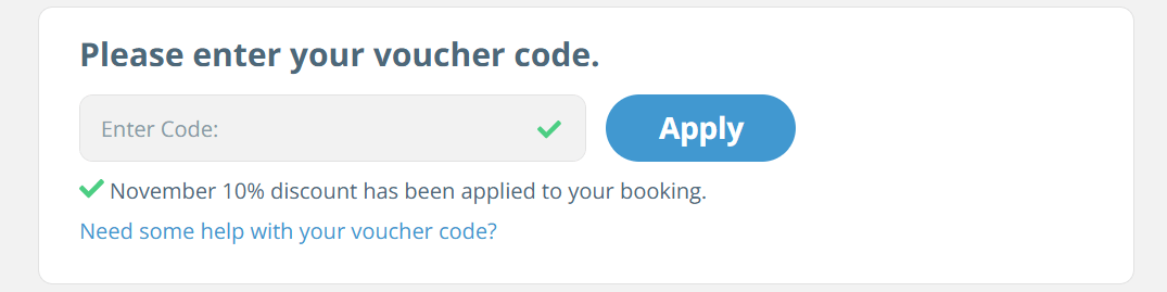 National Express discount code box on the booking page