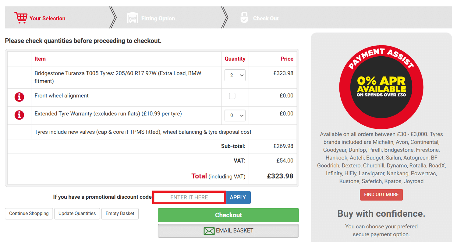 National Tyres and Autocare discount code input box image
