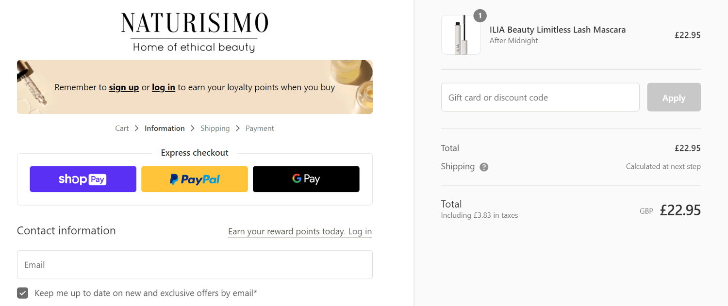 [Image: Naturisimo discount code box - checkout]